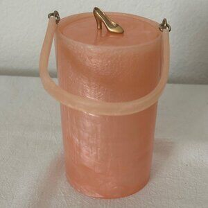 VINTAGE Small Cylinder Pink Swirl Plastic Mini Purse Evening Bag w/ Gold Shoe